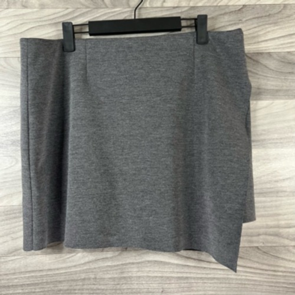 Trouve Womens Straight Skirt‎ Gray Mini Stretch Zip Split Casual Asymmetrical L